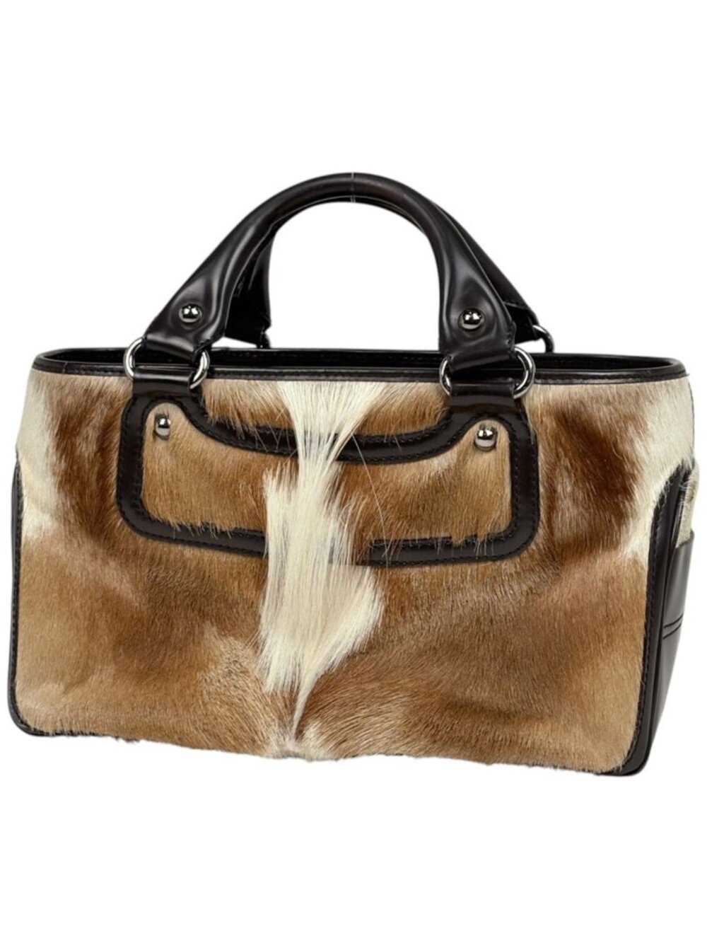 Celine Boogie Bag Handbag Calf Hair Brown